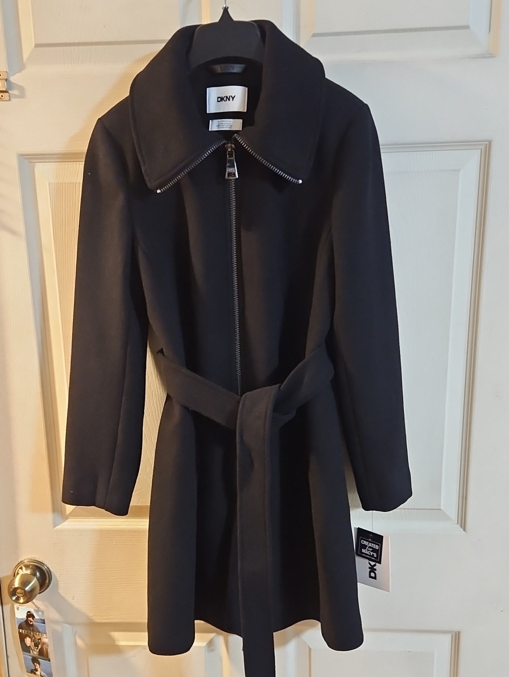 DKNY Macy's Exclusive Wool Blend Belted Coat: Black: New With Tags: SIZE PXS